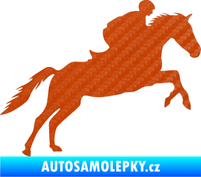 Samolepka Kůň 019 pravá jezdec v sedle 3D karbon oranžový