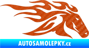Samolepka Kůň 022 pravá hlava s plameny 3D karbon oranžový