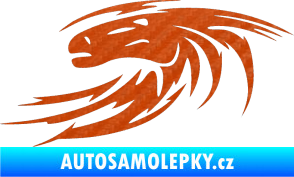 Samolepka Kůň 023 levá hlava s vlající hřívou 3D karbon oranžový