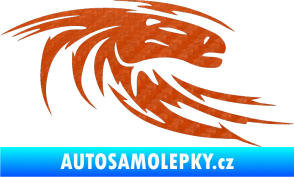 Samolepka Kůň 023 pravá hlava s vlající hřívou 3D karbon oranžový
