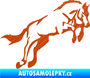 Samolepka Kůň 025 pravá skok 3D karbon oranžový