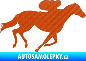 Samolepka Kůň 027 pravá závodí s jezdcem 3D karbon oranžový