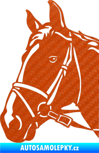 Samolepka Kůň 028 levá hlava s uzdou 3D karbon oranžový