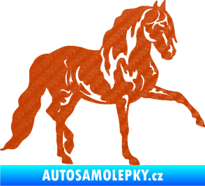 Samolepka Kůň 039 pravá 3D karbon oranžový