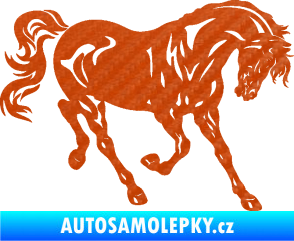 Samolepka Kůň 056 pravá 3D karbon oranžový