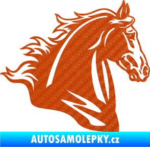 Samolepka Kůň 058 pravá hlava s hřívou 3D karbon oranžový