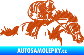 Samolepka Kůň 075 pravá závod s jezdcem, dostihy 3D karbon oranžový