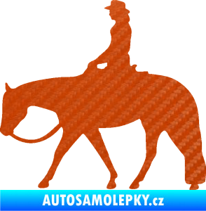 Samolepka Kůň 082 levá kovbojka na koni 3D karbon oranžový