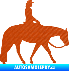 Samolepka Kůň 082 pravá kovbojka na koni 3D karbon oranžový