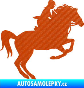 Samolepka Kůň 091 pravá skok 3D karbon oranžový