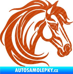 Samolepka Kůň 103 pravá hlava 3D karbon oranžový