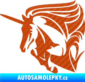 Samolepka Kůň jednorožec 001 levá 3D karbon oranžový