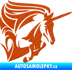 Samolepka Kůň jednorožec 001 pravá 3D karbon oranžový