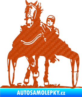 Samolepka Kůň klusák levá 3D karbon oranžový