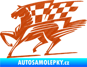 Samolepka Kůň racing 001 levá se šachovnicí 3D karbon oranžový