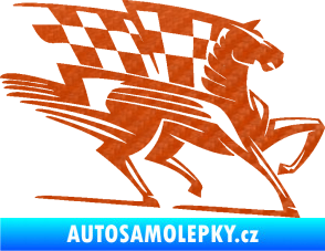 Samolepka Kůň racing 001 pravá se šachovnicí 3D karbon oranžový