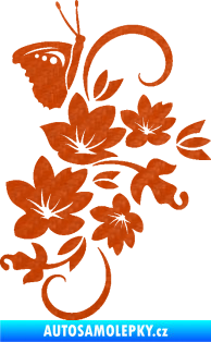 Samolepka Květina dekor 005 pravá s motýlkem 3D karbon oranžový