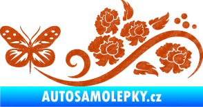Samolepka Květina dekor 015 levá s motýlem 3D karbon oranžový