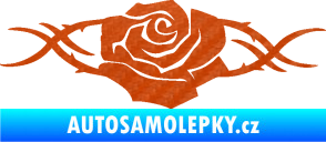 Samolepka Květina dekor 020 levá růže s trny 3D karbon oranžový