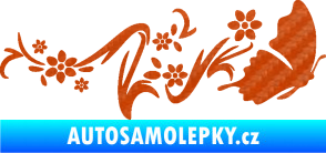Samolepka Květina dekor 028 pravá s motýlkem 3D karbon oranžový