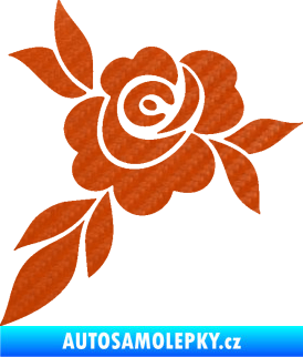 Samolepka Květina dekor 043 levá  květ růže s listy 3D karbon oranžový
