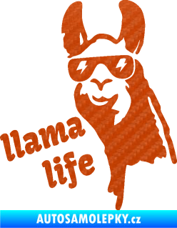 Samolepka Lama 004 llama life 3D karbon oranžový
