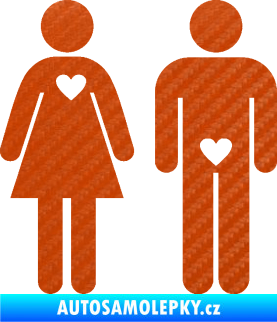 Samolepka Láska muže a ženy pravá 3D karbon oranžový