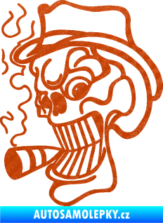 Samolepka Lebka 020 levá crazy s cigaretou 3D karbon oranžový