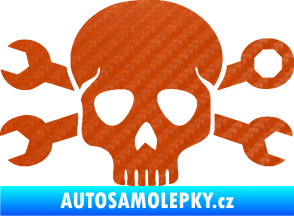 Samolepka Lebka 030 pravá mechanik 3D karbon oranžový