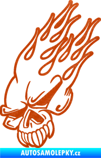 Samolepka Lebka 041 levá v plamenech 3D karbon oranžový