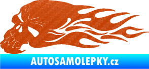 Samolepka Lebka 050 levá v plamenech 3D karbon oranžový