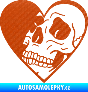 Samolepka Lebka 062 levá v srdíčku 3D karbon oranžový