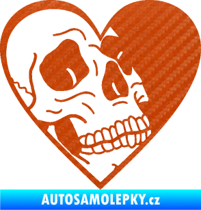 Samolepka Lebka 062 pravá v srdíčku 3D karbon oranžový