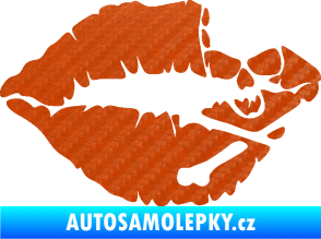 Samolepka Lebka polibek pravá 3D karbon oranžový