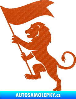 Samolepka Lev heraldika 005 levá s praporem 3D karbon oranžový