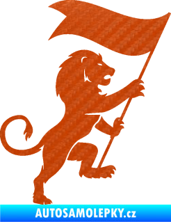 Samolepka Lev heraldika 005 pravá s praporem 3D karbon oranžový