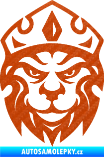 Samolepka Lev hlava s korunou 001 3D karbon oranžový