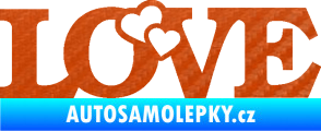 Samolepka Love 001 nápis se srdíčky 3D karbon oranžový