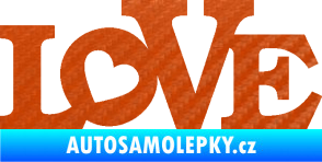 Samolepka Love 002 nápis se srdíčkem 3D karbon oranžový