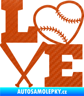 Samolepka Love baseball 3D karbon oranžový