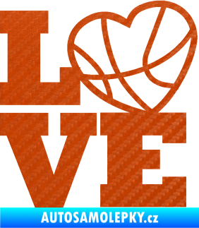 Samolepka Love basketbal 3D karbon oranžový
