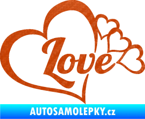 Samolepka Love nápis se srdíčky 3D karbon oranžový