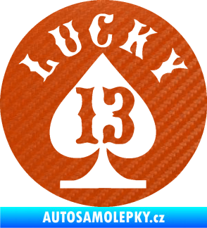 Samolepka Lucky 13 šťastná třináctka 3D karbon oranžový