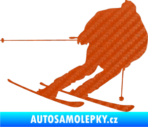 Samolepka Lyžař 019 pravá 3D karbon oranžový