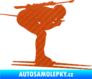 Samolepka Lyžař 028 pravá - biatlon 3D karbon oranžový