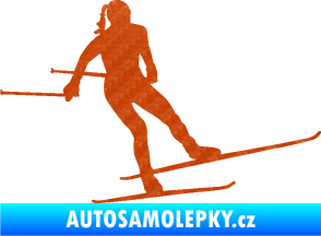 Samolepka Lyžařka 001 pravá běh na lyžích 3D karbon oranžový