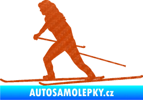 Samolepka Lyžařka 003 levá  3D karbon oranžový