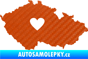 Samolepka Mapa České republiky 002 srdce 3D karbon oranžový