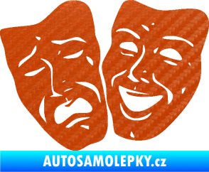 Samolepka Masky tváře 001 levá veselý a smutný 3D karbon oranžový