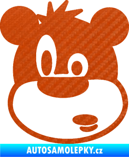 Samolepka Medvěd 003 levá kreslená hlava 3D karbon oranžový